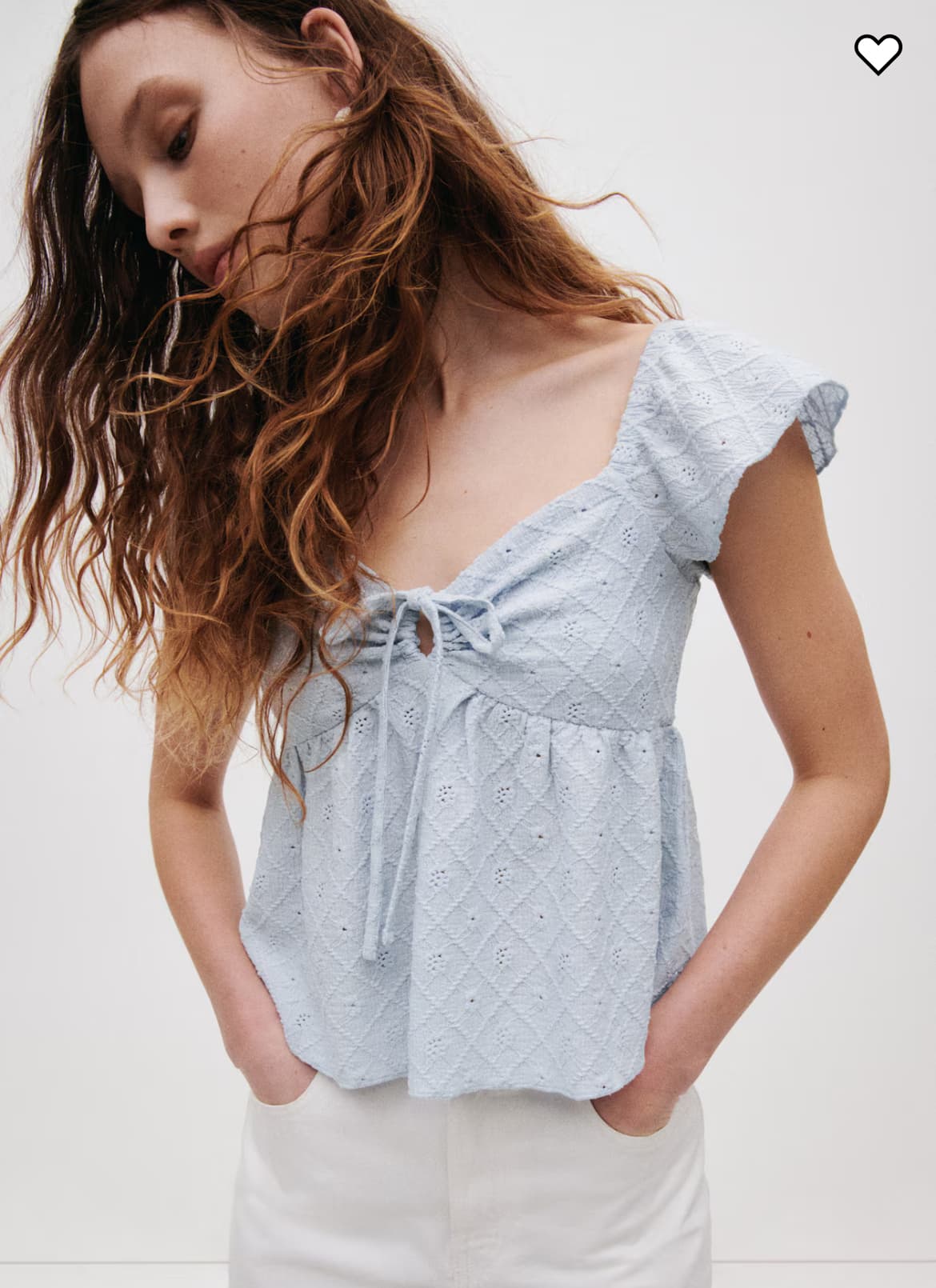 H&M Light Blue Eyelet Embroidered Babydoll Blouse